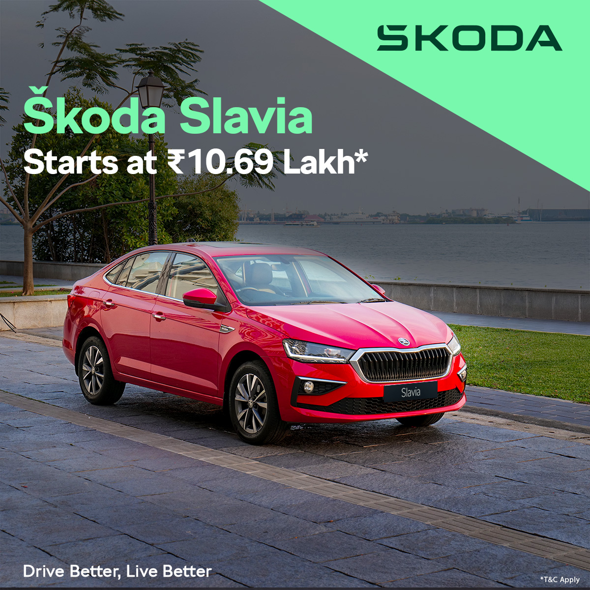 ŠKODA Slavia 2025 Premium Sedan India - Front View with LED Headlights